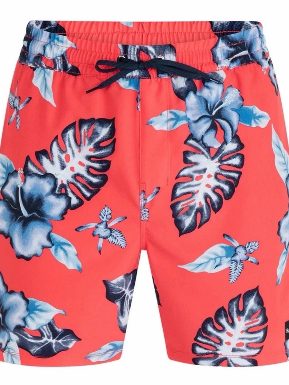 Hurley Mens Large Red Blue Floral Swim Trunks Board Volley Shorts Surf Beach L